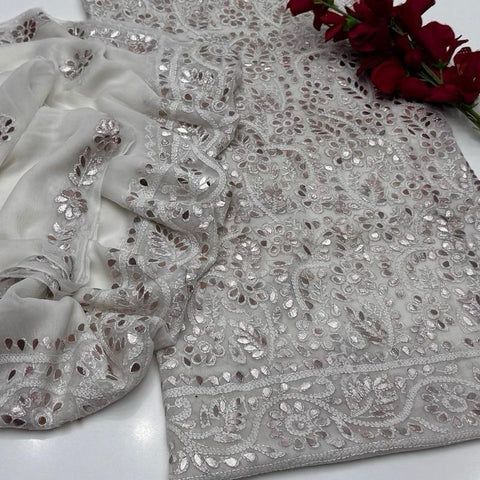 Handmade Gotta Work Chifoon 3Pc Stitched Dress All Season for Women Handwork Dress Womenswear Casual Comfort Ready To Wear Chifoon Shirt Dupatta with Grip Trouser