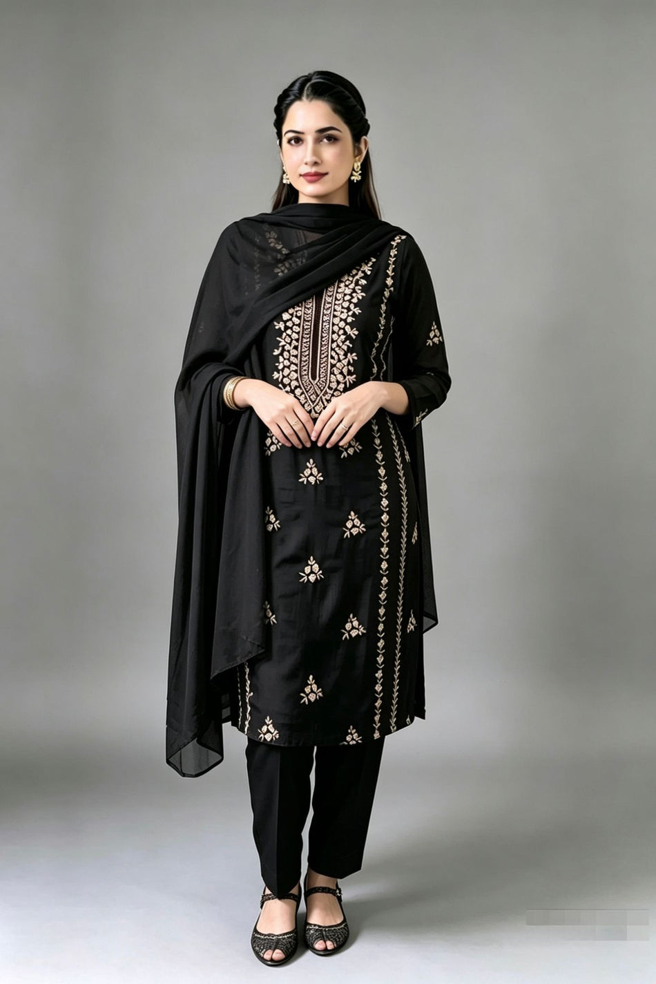 Black Handmade Gota Work Suit