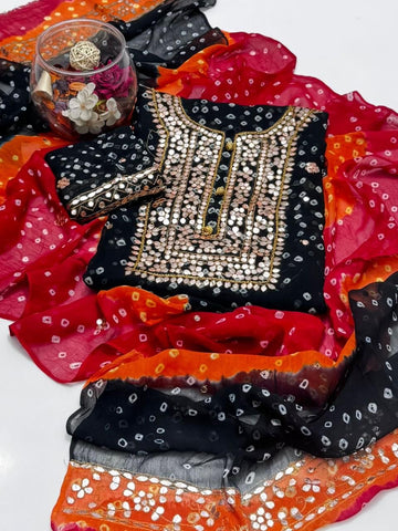 Lakhnavi Handmade Chunri Chiffon With Gotta Ready to Wear