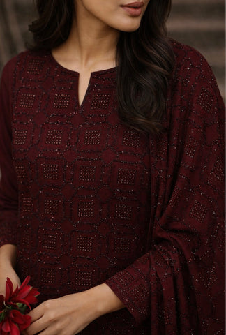 Handmade Chiffon Ready To Wear CutDana Balochi Work Traditional Style Suit For Girls & Women  Readymade Womenswear Asian Clothes