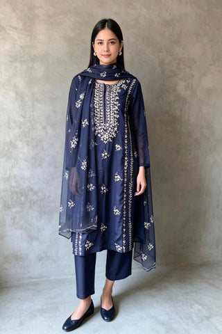 Navy Blue Handmade Gota Work Suit