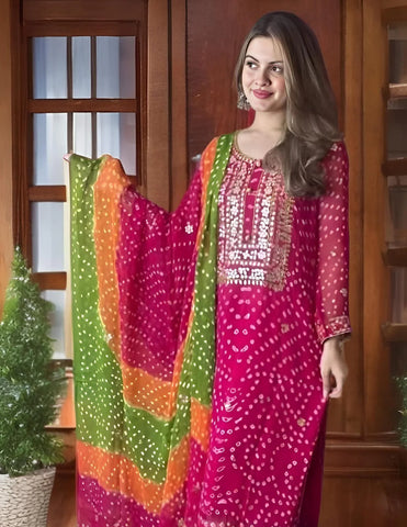 Lakhnavi Handmade Chunri Chiffon With Gotta Ready to Wear