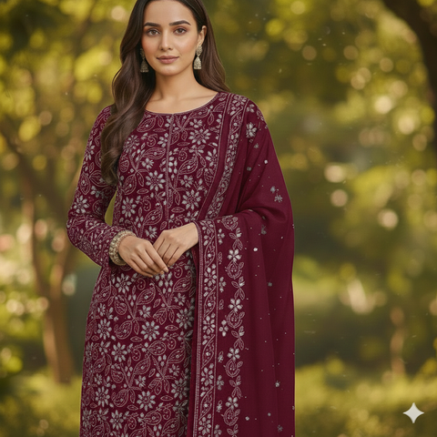 Handmade Gotta Work Chifoon 3Pc Stitched Dress All Season for Women Handwork Dress Womenswear Casual Comfort Ready To Wear Chifoon Shirt Dupatta with Grip Trouser