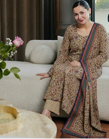 Pure Pashmina Hania Amir Ready to Wear 3Pc , Pashmina Shirt , Trouser & Dupatta , Suit for Women Girls Asian Clothing