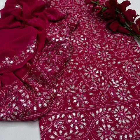 Handmade Gotta Work Chifoon 3Pc Stitched Dress All Season for Women Handwork Dress Womenswear Casual Comfort Ready To Wear Chifoon Shirt Dupatta with Grip Trouser