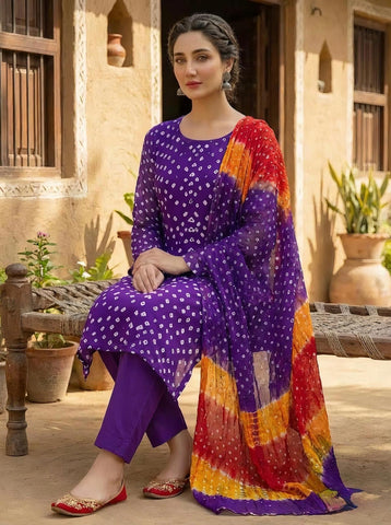 Royal Purple Bandhani 3-Piece Suit