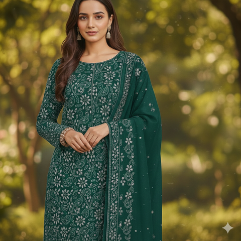 Handmade Gotta Work Chifoon 3Pc Stitched Dress All Season for Women Handwork Dress Womenswear Casual Comfort Ready To Wear Chifoon Shirt Dupatta with Grip Trouser