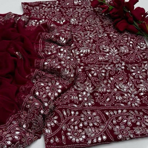 Handmade Gotta Work Chifoon 3Pc Stitched Dress All Season for Women Handwork Dress Womenswear Casual Comfort Ready To Wear Chifoon Shirt Dupatta with Grip Trouser