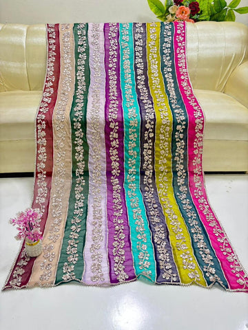 Multicolor Embroidered Chiffon Dupatta