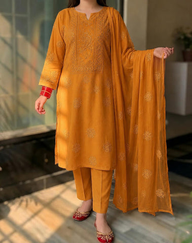 Premium Chikan Kari & Gotta Embellished Three-Piece Suit