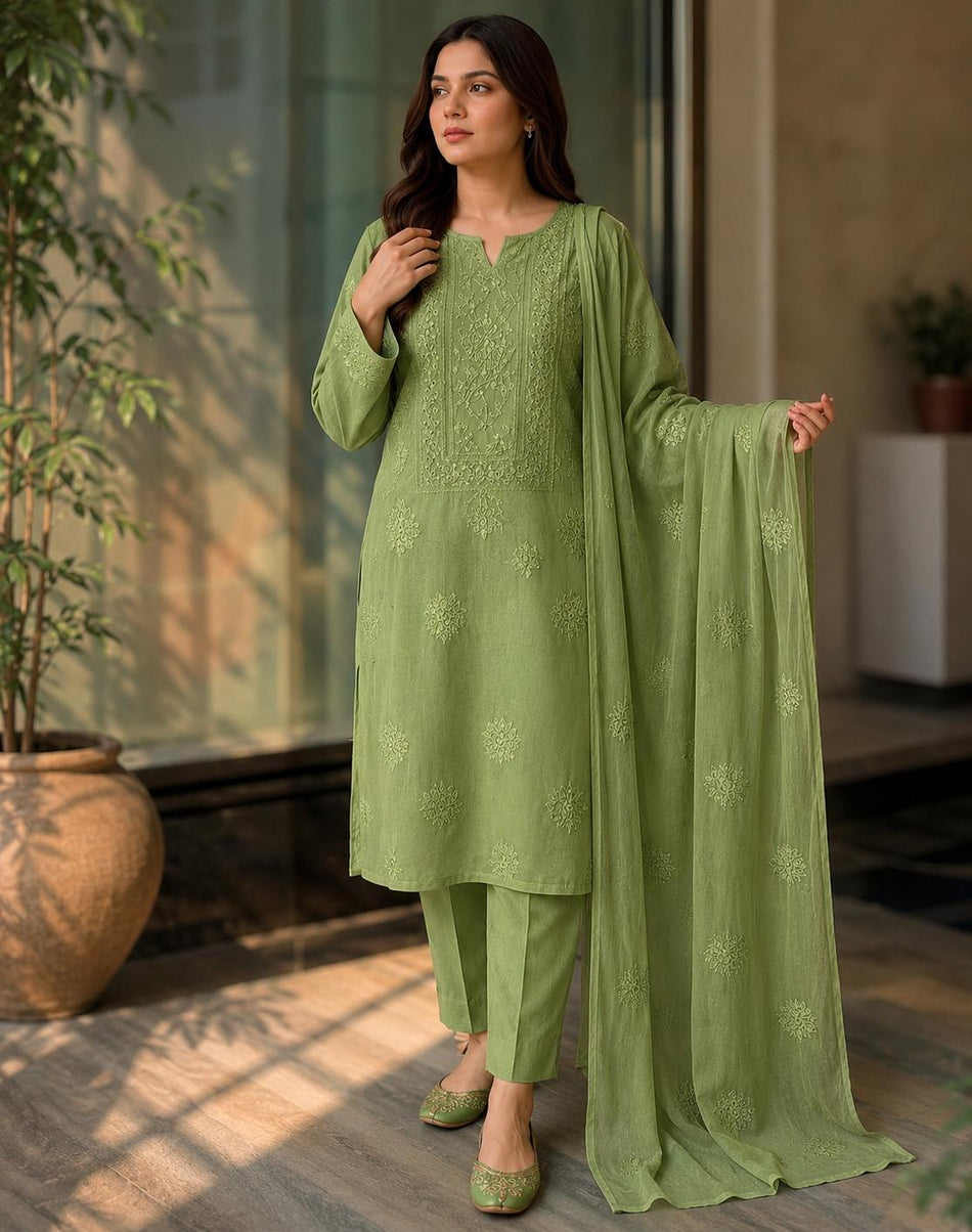 Premium Chikan Kari & Gotta Embellished Three-Piece Suit