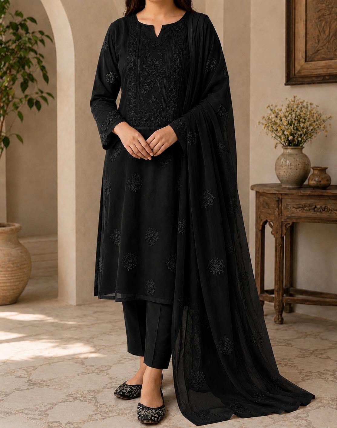 Premium Chikan Kari & Gotta Embellished Three-Piece Suit
