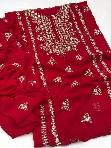 Red Embroidered Chiffon Suit