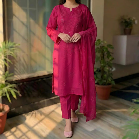 Premium Chikan Kari & Gotta Embellished Three-Piece Suit