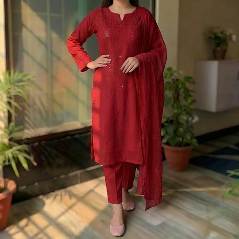 Premium Chikan Kari & Gotta Embellished Three-Piece Suit