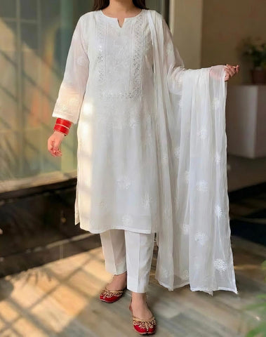 Premium Chikan Kari & Gotta Embellished Three-Piece Suit