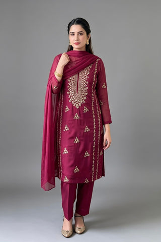 Maroon Handmade Gota Work Suit